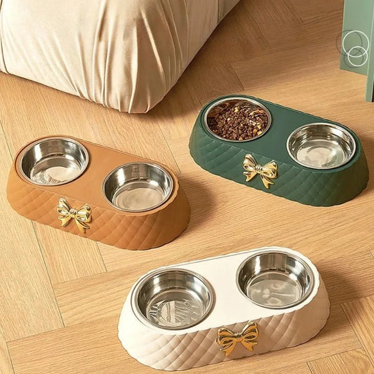 Dubbele Voerbak Hond en Kat met Anti - Slip en Strikdesign - Voedsel - en Drinkbakken voor Huisdieren - Hebbr