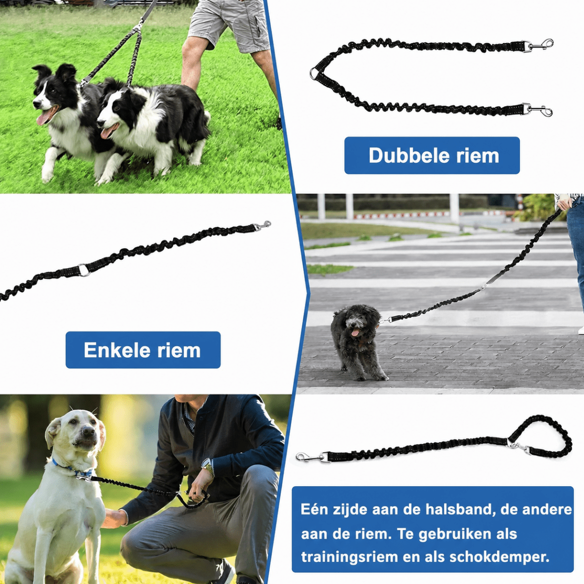 DuoPet Hondenriem | Elastisch, Dubbele Lijnen voor Twee Honden - Hebbr