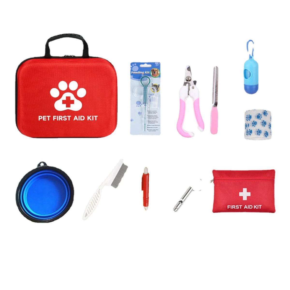 Eerste Hulp Kit voor Huisdieren - 38 - delige Set met Digitale Thermometer en Tekenverwijderaar - Hebbr