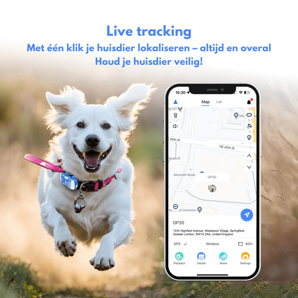 GPS Tracker voor Hond 38 g Waterdicht – Realtime Locatiebepaling - Hebbr