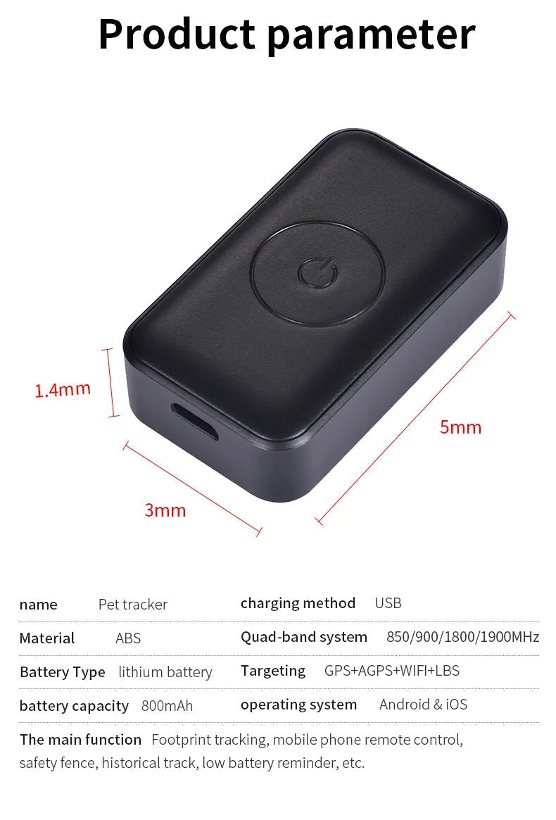 GPS Tracker voor Honden – Waterdichte Verstelbare Halsband Nylon - Hebbr