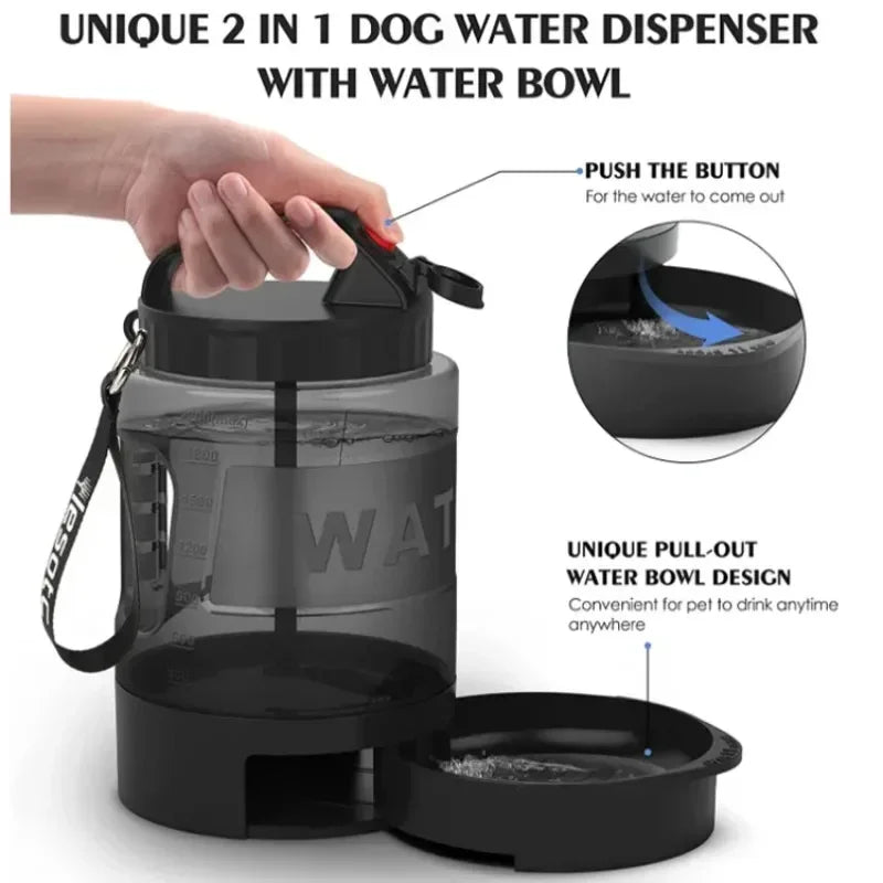 Grote 2.2L Hondenwaterfles met Geïntegreerde Drinkbak - Draagbare Waterdispenser voor Honden - Hebbr