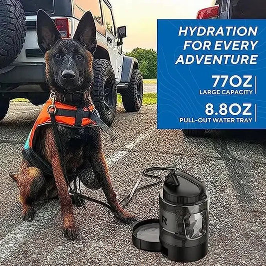 Grote 2.2L Hondenwaterfles met Geïntegreerde Drinkbak - Draagbare Waterdispenser voor Honden - Hebbr