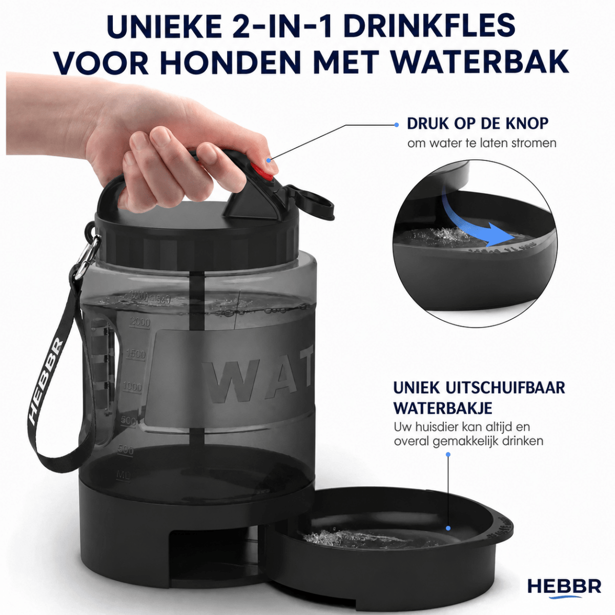 Grote Waterfles 2.2L - Hebbr