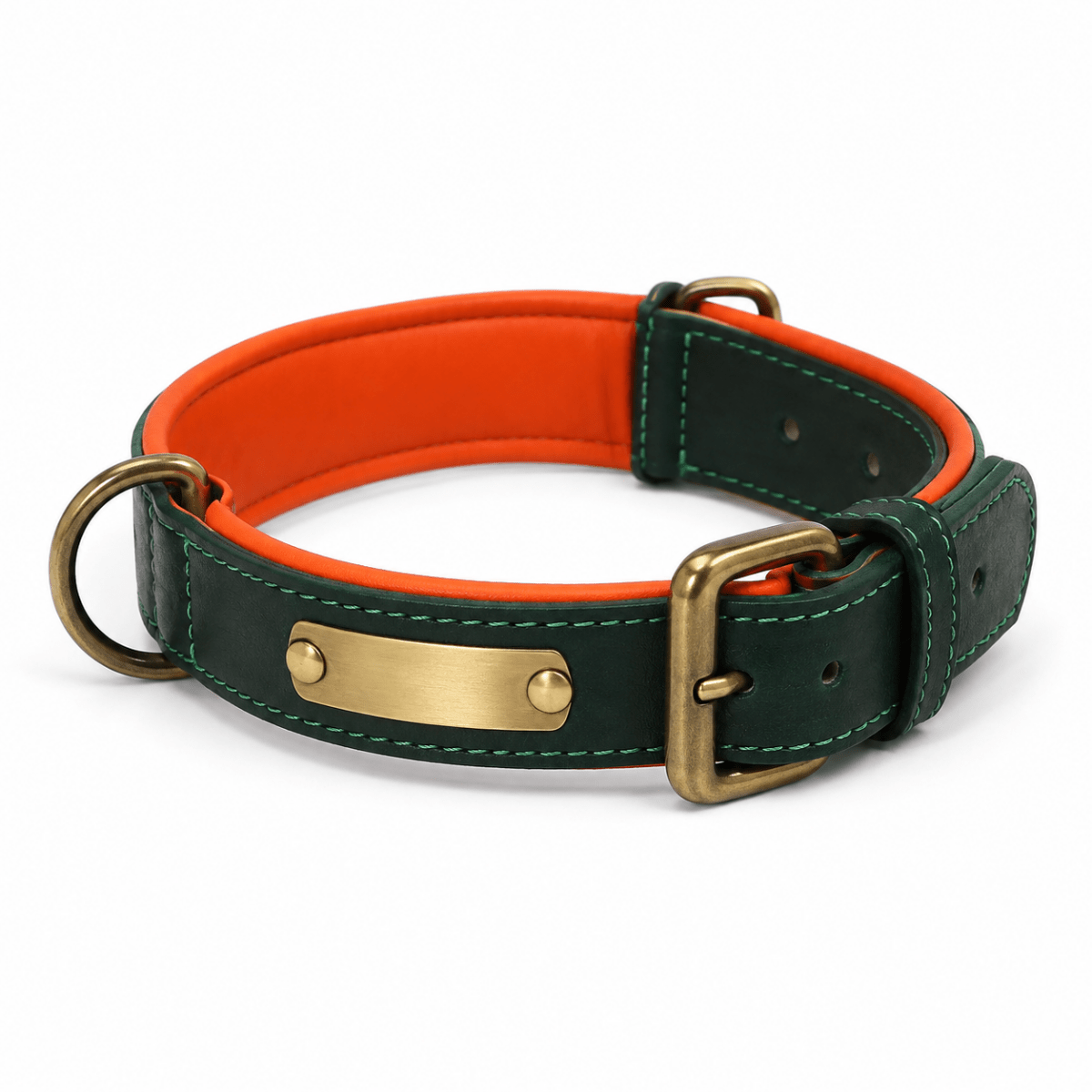 Halsband Hond Leer Verstelbaar met Naamplaatje – Comfortabel en Stijlvol Groen - Hebbr