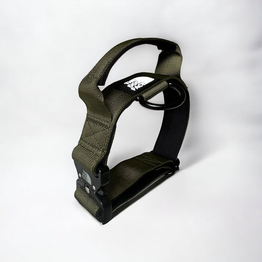 Halsband Hond Tactisch Nylon – Duurzaam, Robuuste Snelsluiting Olijfgroen - Hebbr