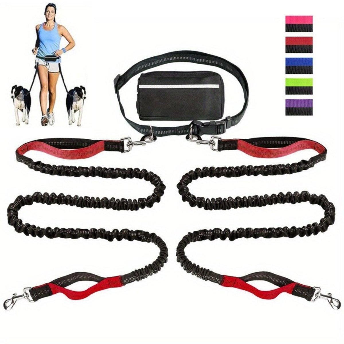 Handsfree Hondenriem Set - Reflecterend, Schokabsorberend en Duurzaam voor Middelgrote Honden - Hebbr