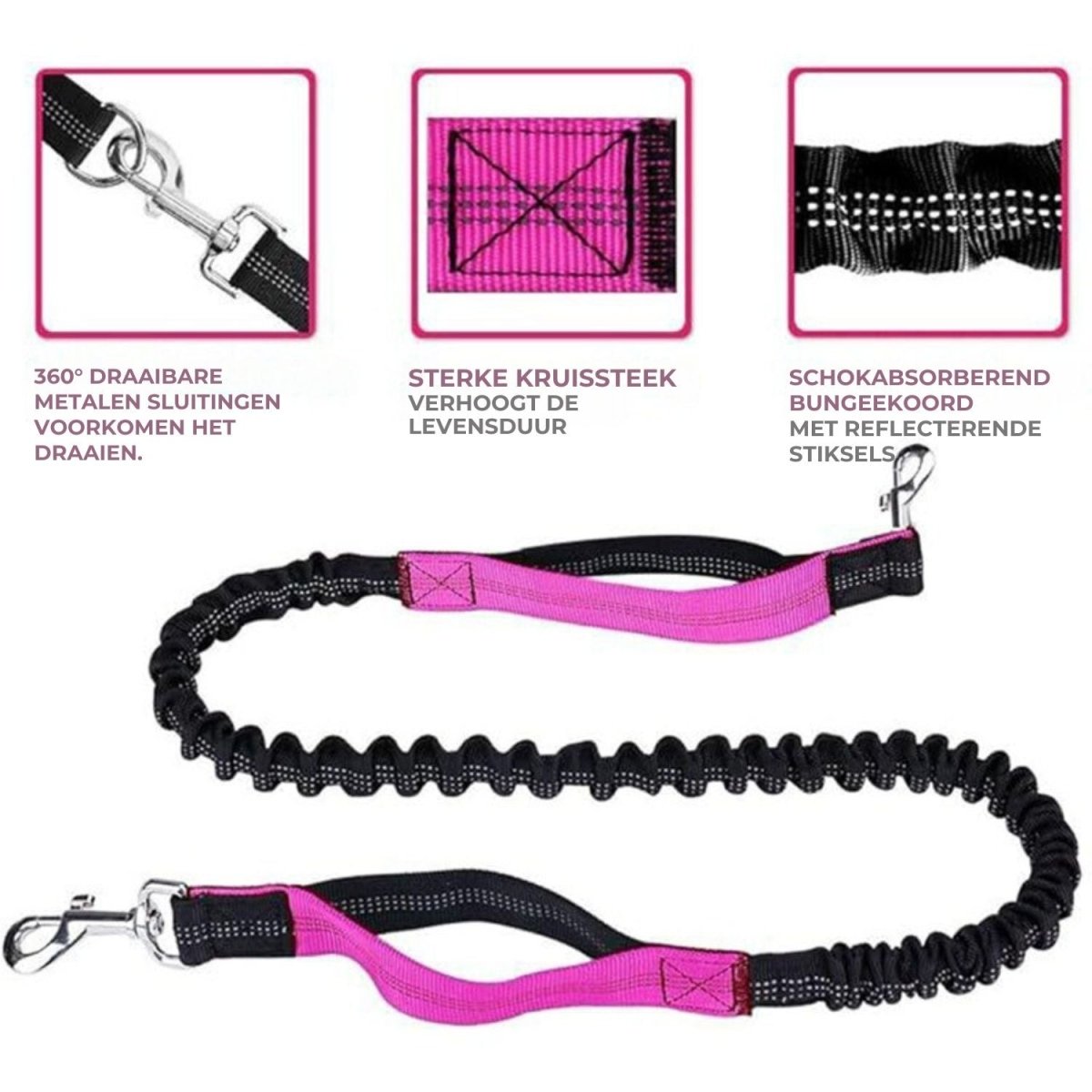 Handsfree Hondenriem Set - Reflecterend, Schokabsorberend en Duurzaam voor Middelgrote Honden - Hebbr