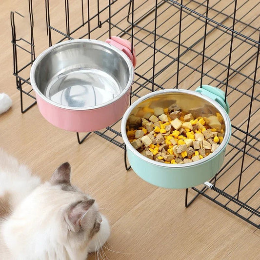 Hangende Dubbele Voerbak voor Honden en Katten - Roestvrij Staal, Afneembaar en Antispill Ontwerp - Hebbr