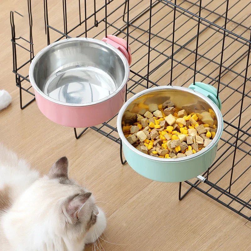Hangende Dubbele Voerbak voor Honden en Katten - Roestvrij Staal, Afneembaar en Antispill Ontwerp - Hebbr
