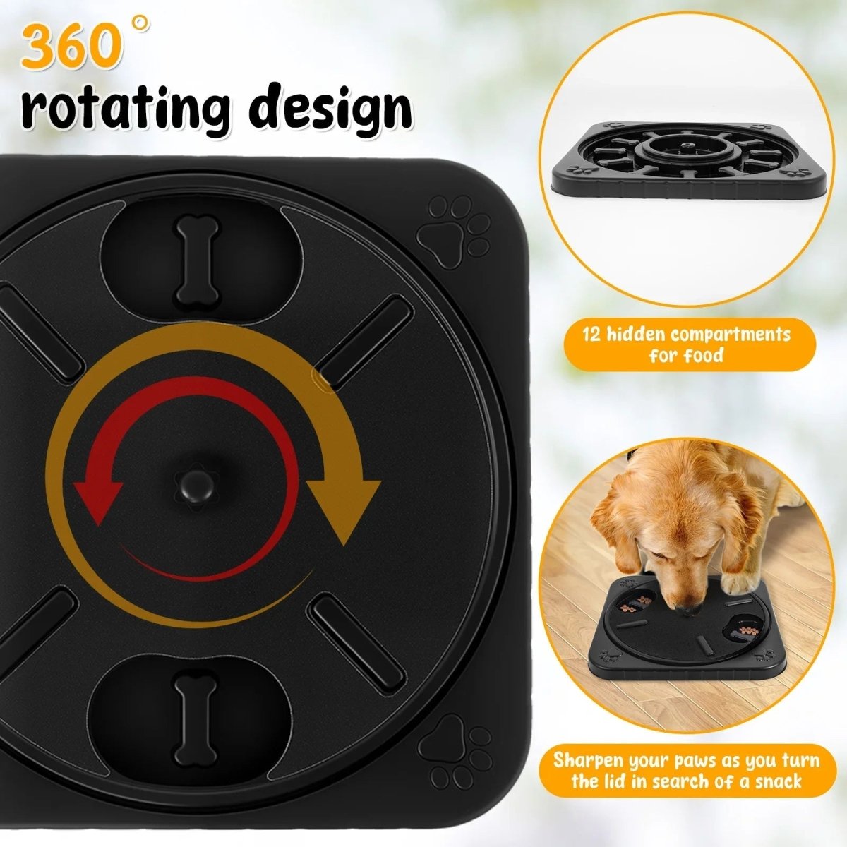Hond Draaibare Nagelvijl 32×32 cm Kunststof – Interactieve Krabplank met Voeropslag - Hebbr