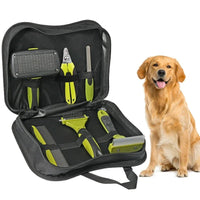 Hond en Kat Grooming Set 6 - in - 1 – Inclusief Kammen en Nagelverzorging Groen/Zwart - Hebbr