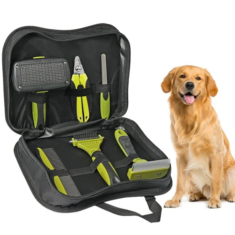 Hond en Kat Grooming Set 6 - in - 1 – Inclusief Kammen en Nagelverzorging Groen/Zwart - Hebbr