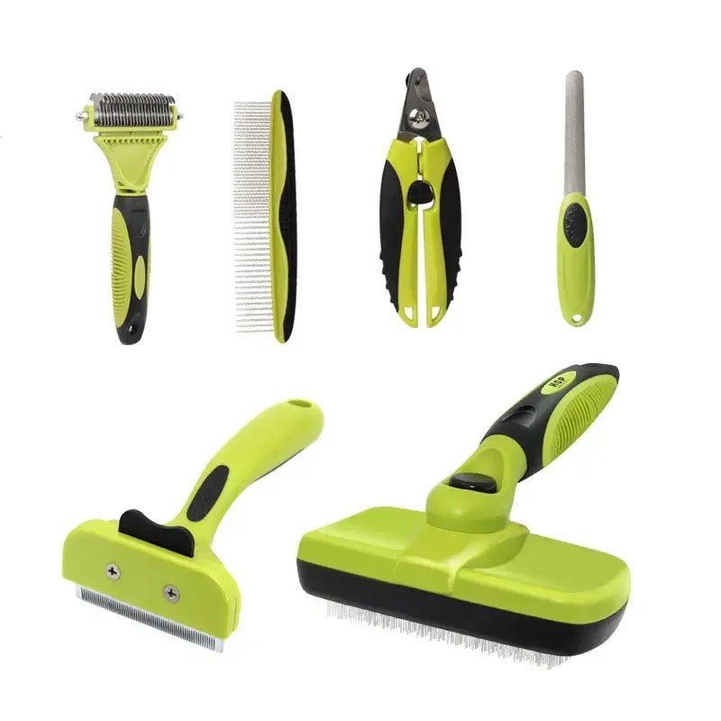 Hond en Kat Grooming Set 6 - in - 1 – Inclusief Kammen en Nagelverzorging Groen/Zwart - Hebbr
