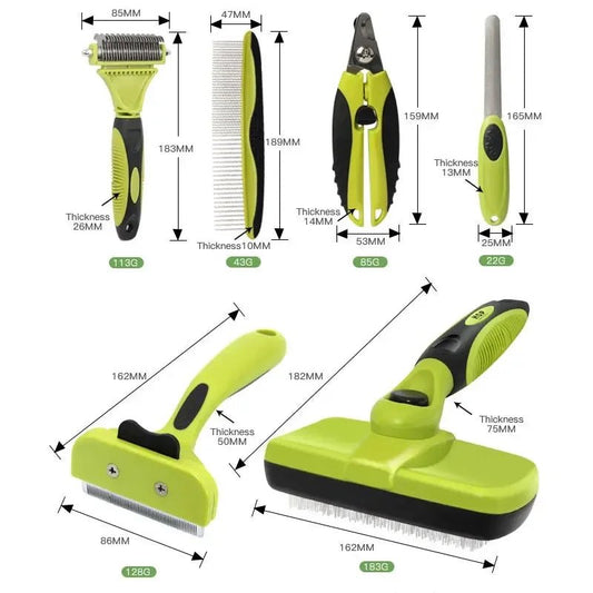Hond en Kat Grooming Set 6 - in - 1 – Inclusief Kammen en Nagelverzorging Groen/Zwart - Hebbr