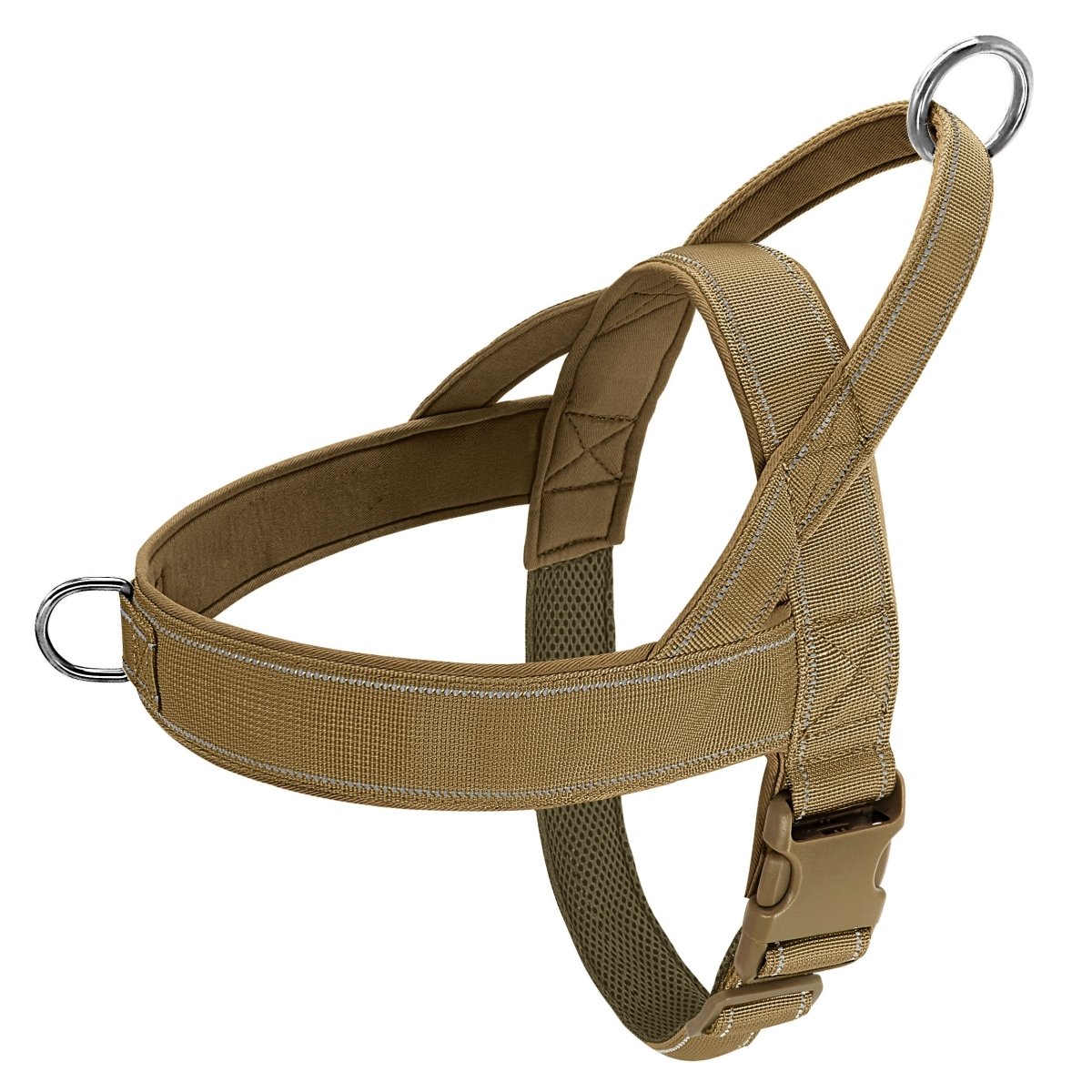 Hond harnas S 46 - 58 cm Nylon – No Pull en Reflecterend Khaki - Hebbr