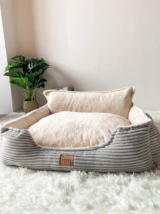 Hond Slaapbank 60×50 cm Corduroy – Warme Pluizige Kennel voor Honden en Katten - Hebbr