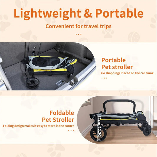 Honden Kinderwagen 41,5×44,8×62,6 cm – Draagbaar voor Kleine Honden Lichtgeel - Hebbr