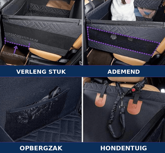 Hondenautostoel met stevige bodem en comfortabele bekleding - Donkergrijs, 55x50x30 cm - Hebbr