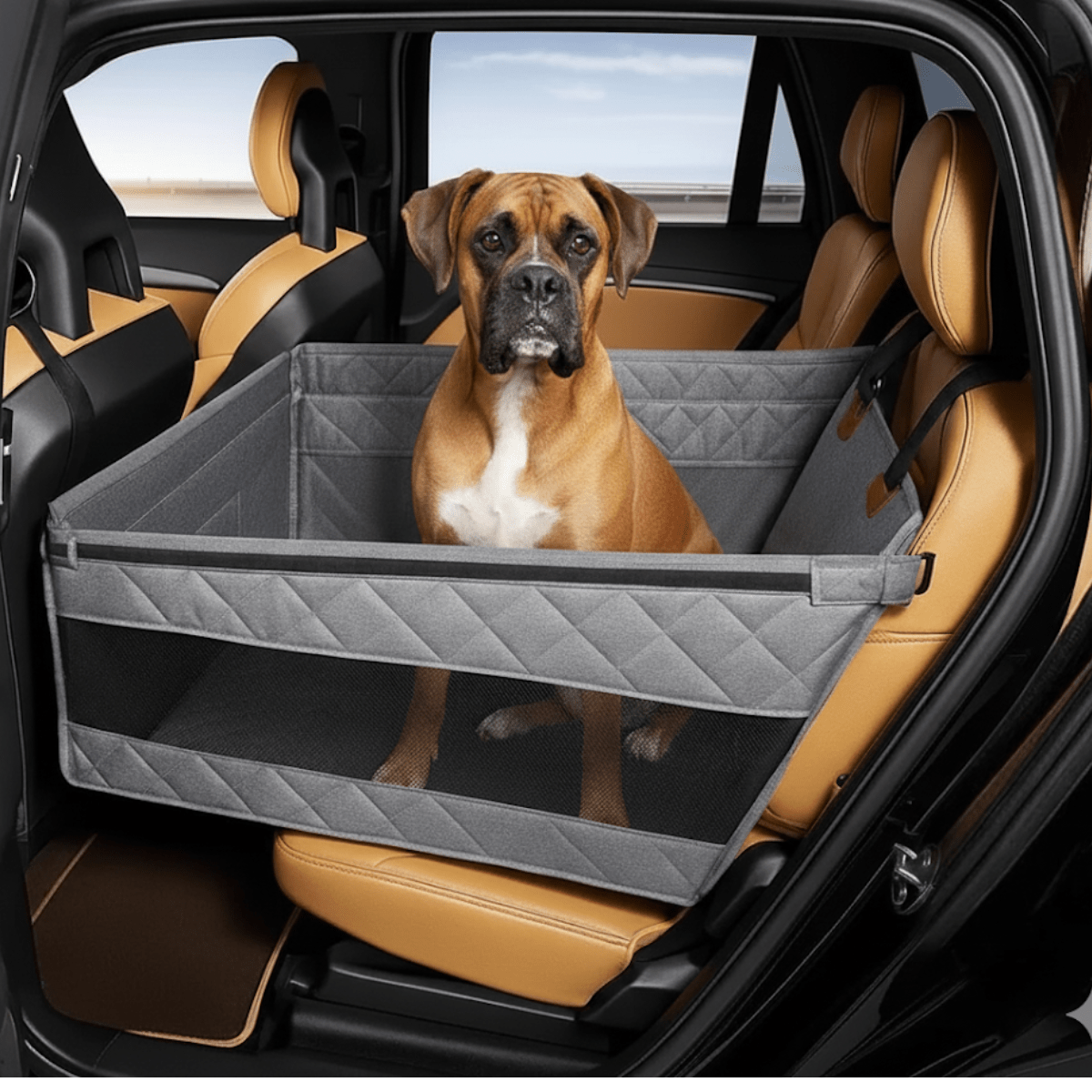 Hondenautostoel met stevige bodem en comfortabele bekleding - Donkergrijs - Zwart - Hebbr