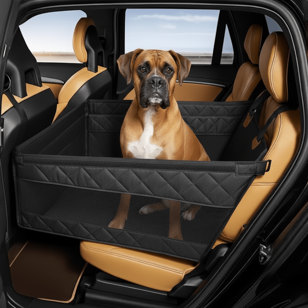 Hondenautostoel met stevige bodem en comfortabele bekleding - Donkergrijs - Zwart - Hebbr