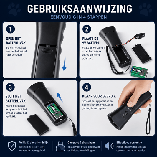 Hondenblaftrainer | Ultrasoon, Draagbaar met LED-Licht - Hebbr