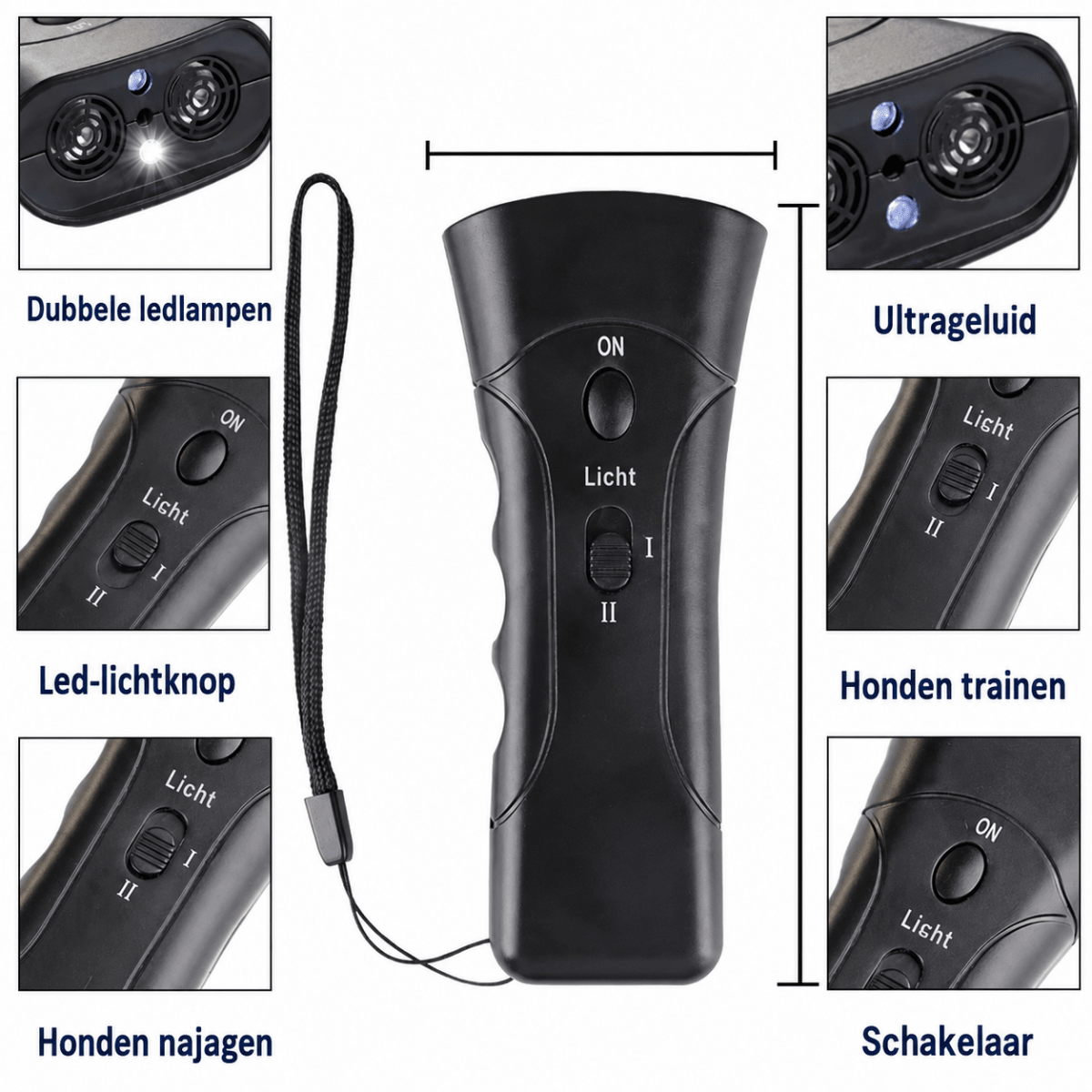 Hondenblaftrainer | Ultrasoon, Draagbaar met LED-Licht - Hebbr