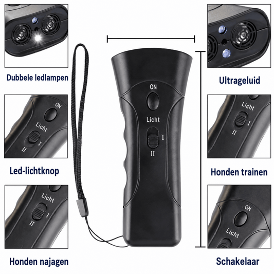 Hondenblaftrainer | Ultrasoon, Draagbaar met LED-Licht - Hebbr