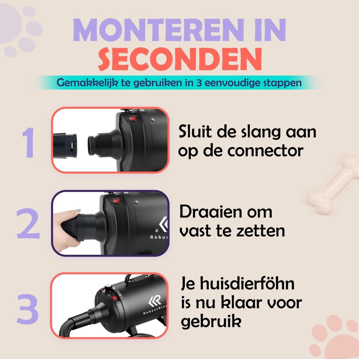 Hondenfohn 3800W – Krachtige en Stille Waterblazer voor Vachtverzorging - Hebbr