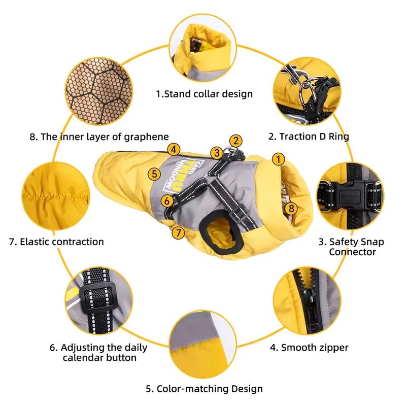 Hondenjas voor Grote Hond – Waterdicht, Winddicht Katoen met Reflecterende Streep - Hebbr