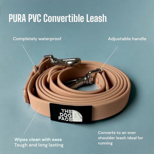 Hondenriem 152 cm Waterdicht PVC – Converteerbaar en Handsfree Grijs - Hebbr