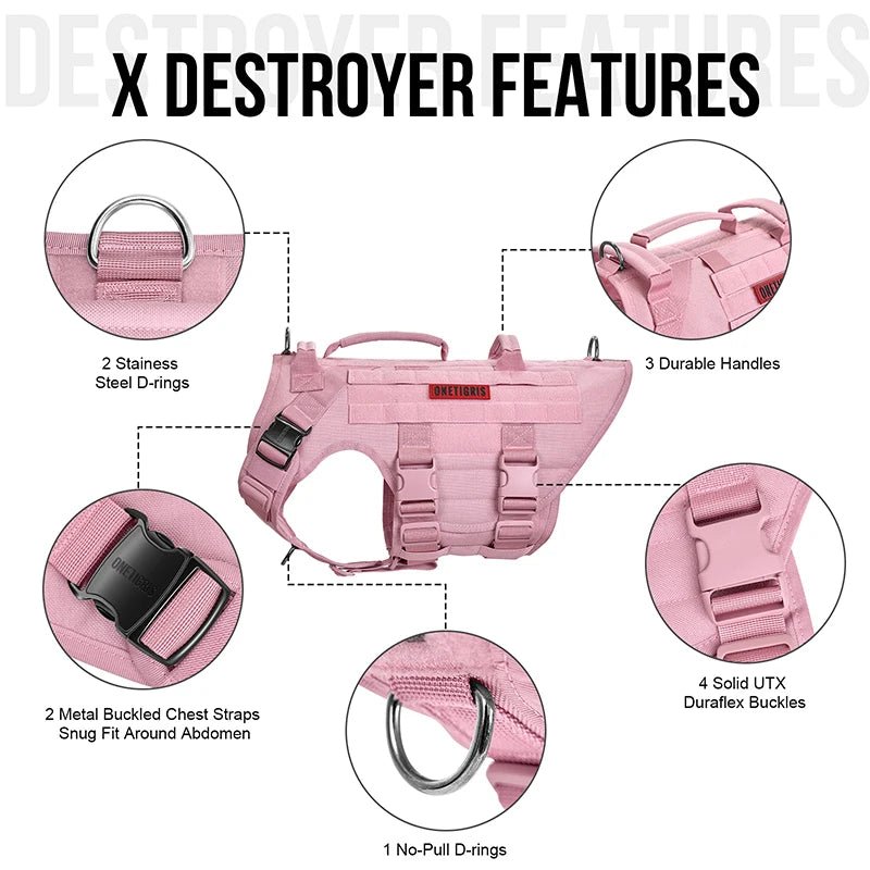 Hondentuig M 1000D Nylon – Zonder Trekkracht, Drie Handgrepen Zwart - Hebbr