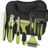 Hondenverzorgingsset 6 - delig – Professionele Borstels en Nagelknipper Groen/Zwart - Hebbr