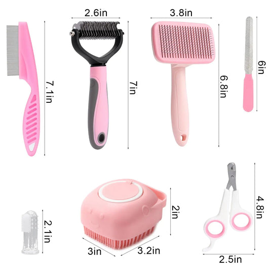 Hondenverzorgingsset 8 - delig – Nagelknipper en Vlooienkam roze - Hebbr