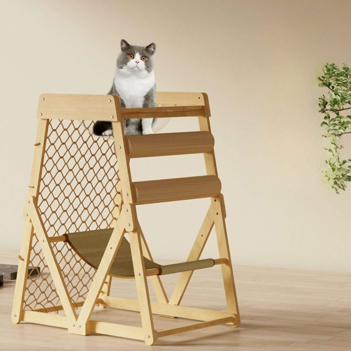 Houten Klimtoren voor Katten - Duurzaam, Multifunctioneel & Slijtvast - Hebbr