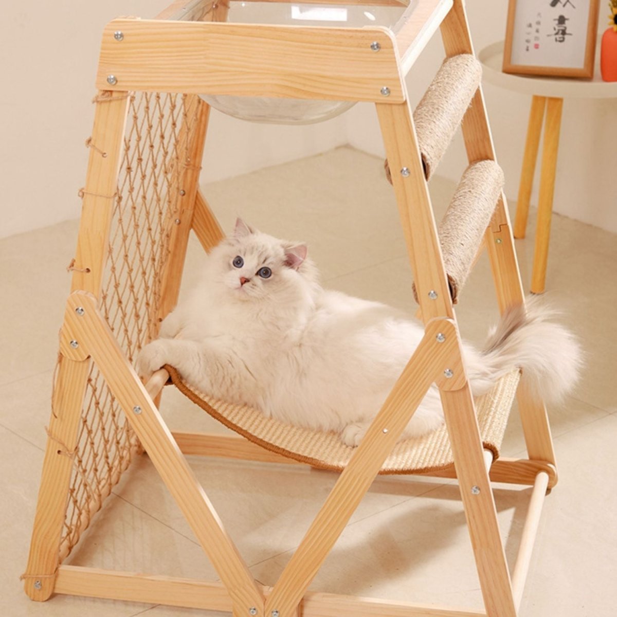 Houten Klimtoren voor Katten - Duurzaam, Multifunctioneel & Slijtvast - Hebbr