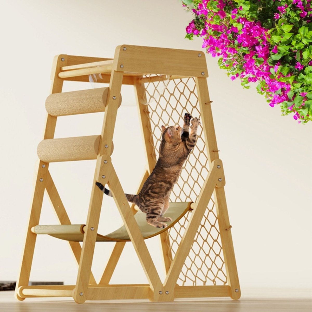 Houten Klimtoren voor Katten - Duurzaam, Multifunctioneel & Slijtvast - Hebbr