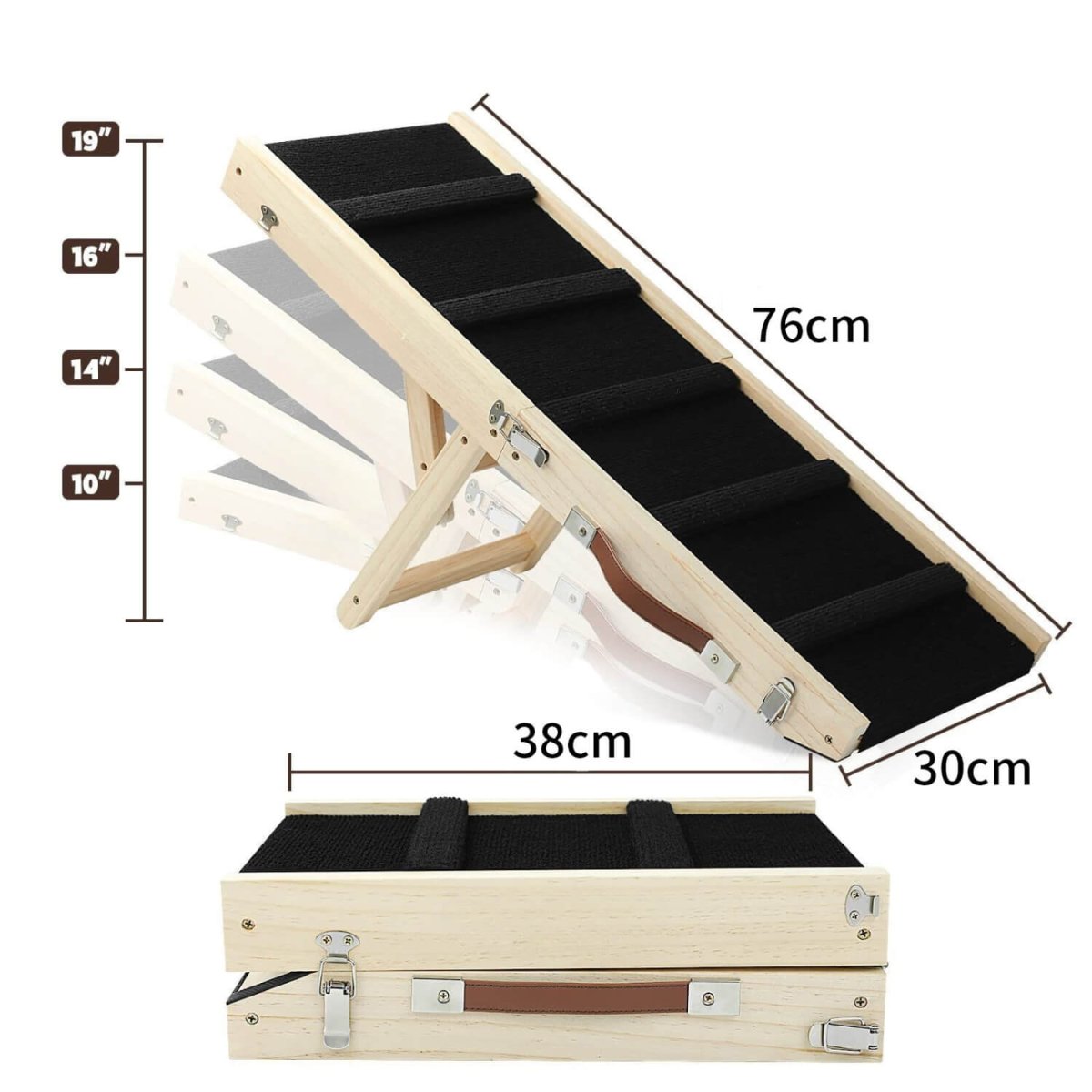 Huisdierenhelling Verstelbaar 76×30 cm Hout – Veilig en Comfortabel - Hebbr