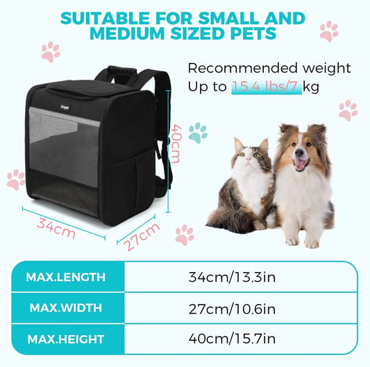 Huisdierrugzak XL 34×40×27 cm – Ademend en Opvouwbaar voor Katten en Honden tot 10 kg - Hebbr
