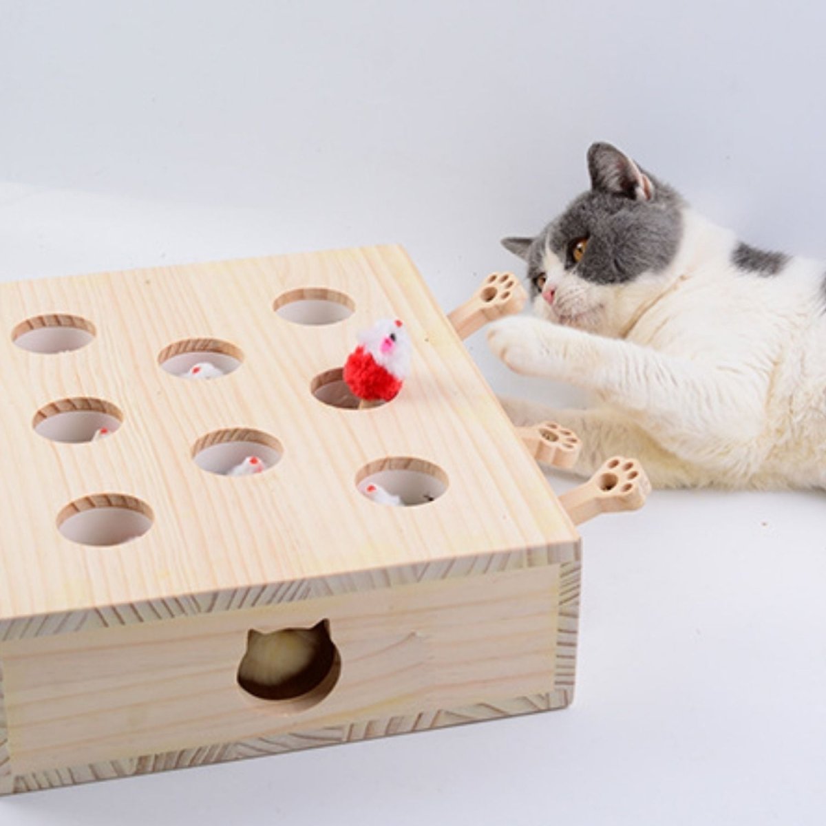 Interactief Katten Speelgoed - Whack - a - Mole van Hout voor Speelse Katten - Hebbr