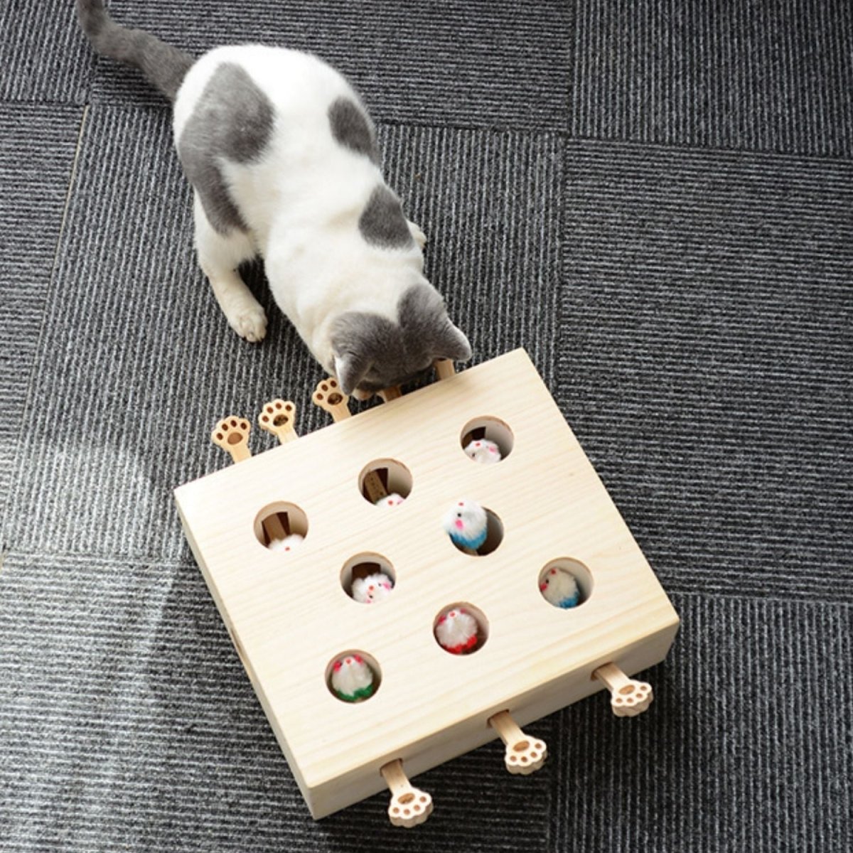Interactief Katten Speelgoed - Whack - a - Mole van Hout voor Speelse Katten - Hebbr