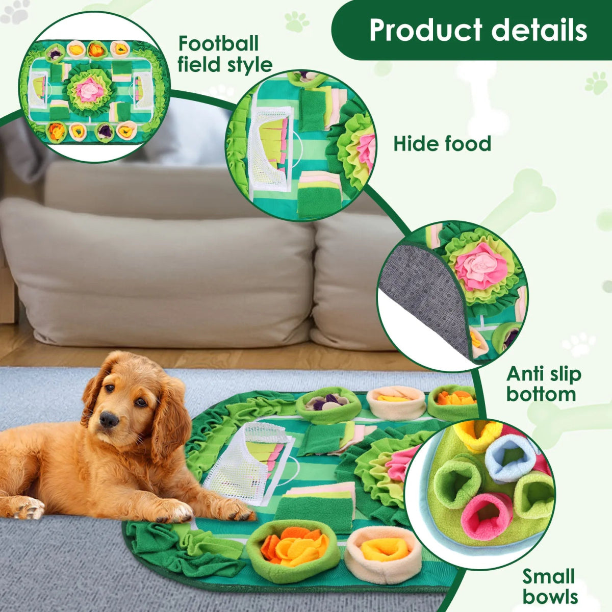 Interactieve Snuffelmat Hond en Kat - Duurzaam Voedings - en Training Pad 77 x 50 cm - Hebbr