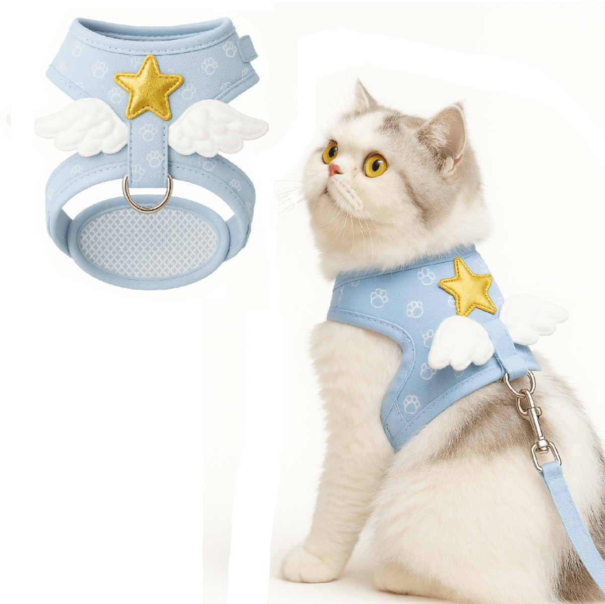 Katten Tuigje Voor Veilig Wandelen - Verstelbaar Lichtgewicht Tuigje in Roze en Luchtblauw - Hebbr