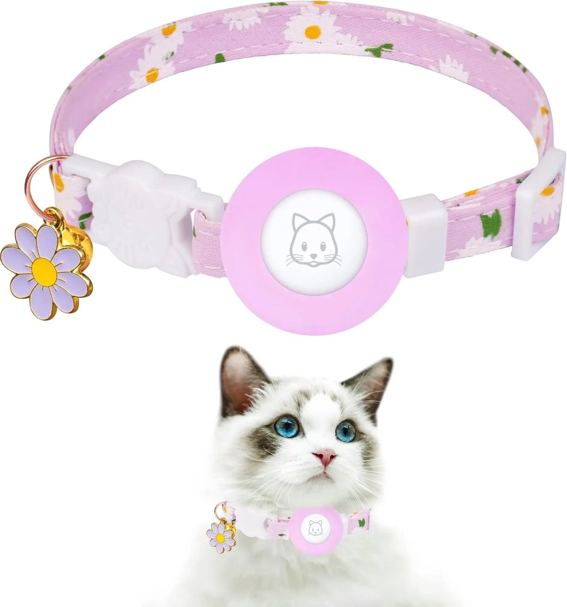 Kattenhalsband met AirTag houder en GPS - tracking - Verstelbaar en ademend ontwerp - Hebbr