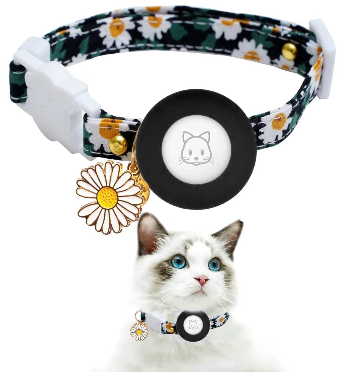 Kattenhalsband met AirTag houder en GPS - tracking - Verstelbaar en ademend ontwerp - Hebbr
