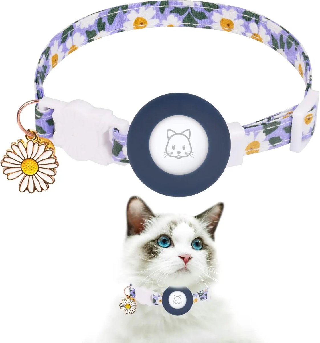 Kattenhalsband met AirTag houder en GPS - tracking - Verstelbaar en ademend ontwerp - Hebbr