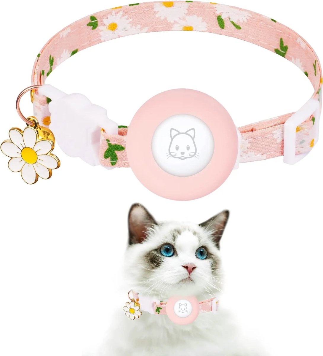 Kattenhalsband met AirTag houder en GPS - tracking - Verstelbaar en ademend ontwerp - Hebbr