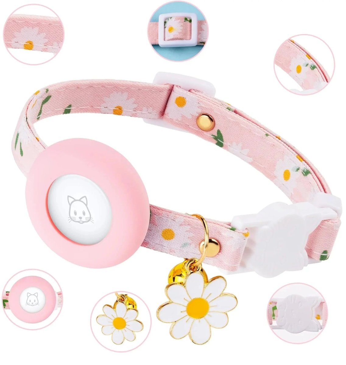 Kattenhalsband met AirTag houder en GPS - tracking - Verstelbaar en ademend ontwerp - Hebbr