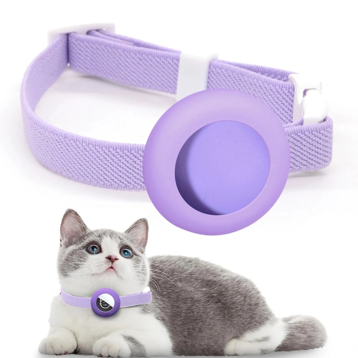 Kattenhalsband met AirTag houder en verstelbare pasvorm - Elastisch en lichtgewicht ontwerp - Hebbr