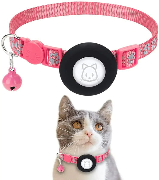 Kattenhalsband met AirTag - houder, verstelbare nylon pasvorm voor katten en kleine honden - Hebbr
